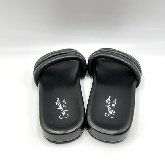 Seychelles‎ Size 7 Low Key Black Leather Slip On Wide Band Slides Sandals Shoes - Picture 7 of 13